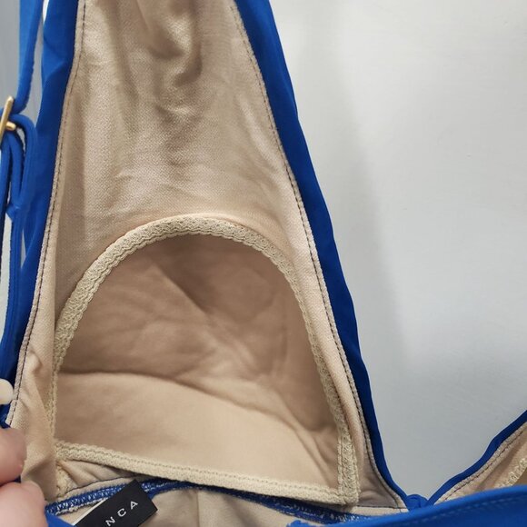 La Blanca Woman's Blue Ruched Wrap Front One Piece Bathing Suit Plus Size 14 - Picture 4 of 7